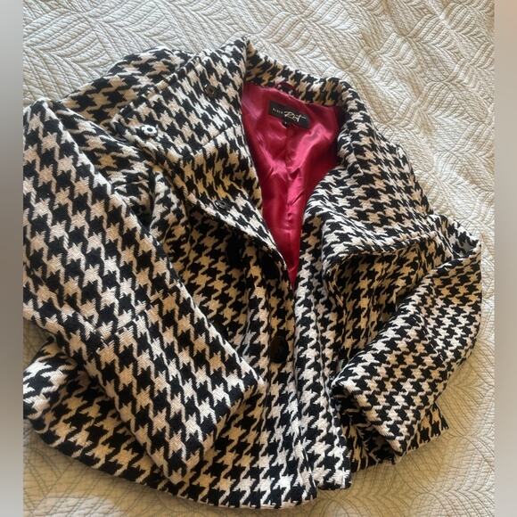 VTG Black Rivet Retro Hounds Tooth Wool Blend Jacket Black & White Large - Picture 2 of 14